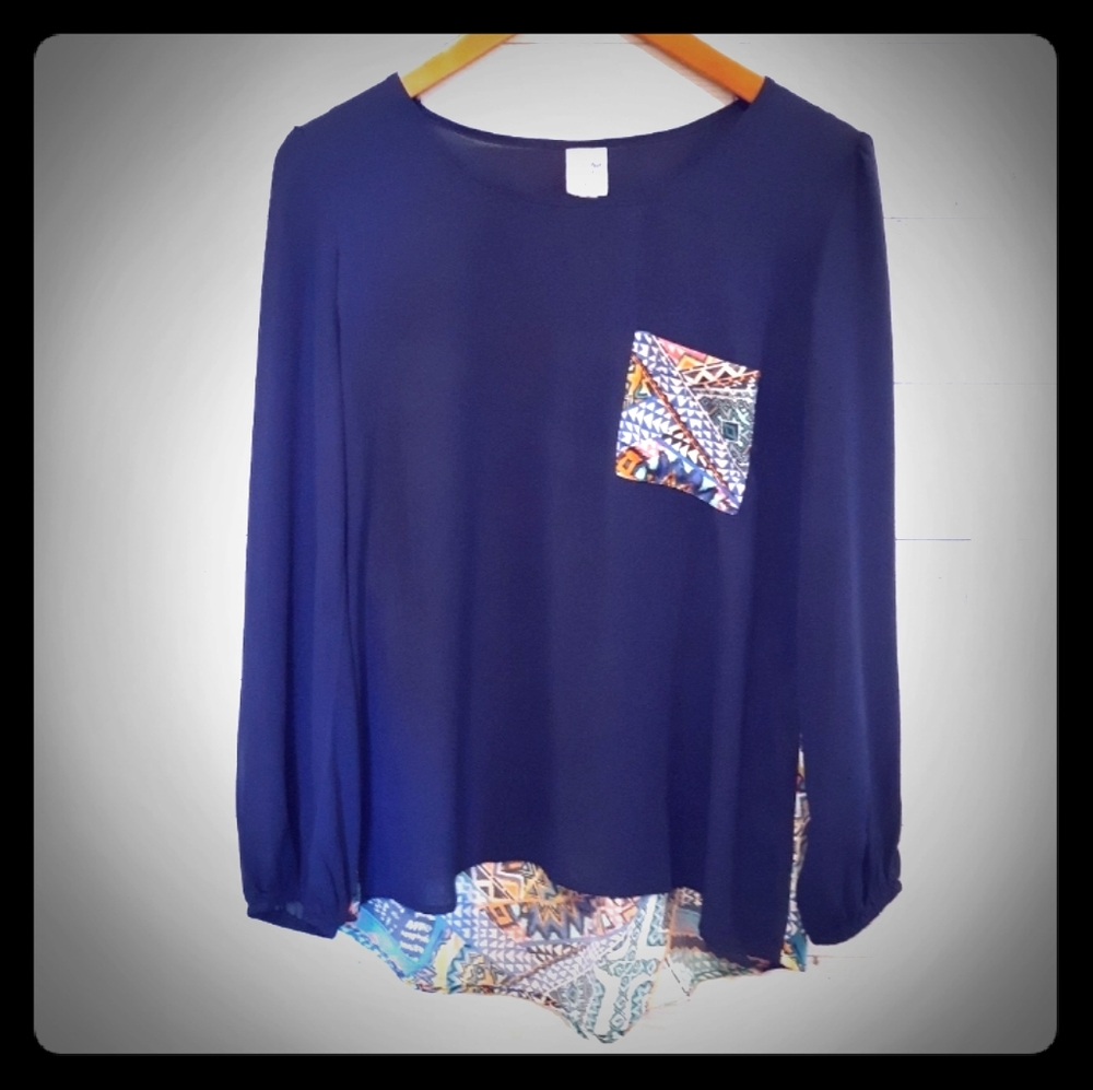 Blouse navy blue long sleeve light weight top